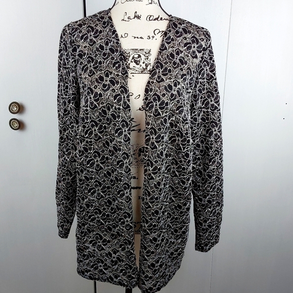 Catherines- Womens Black/White Swirl Textured Semi Sheer lite Blazer Sz. XL - Picture 1 of 7